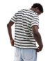 Selected Homme oversized textured t-shirt in navy and white stripe