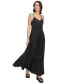 Women's Solid Tiered Pleated Sleeveless Mesh Maxi Dress