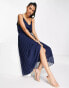 ASOS DESIGN pleated cami midi dress with drawstring waist in navy