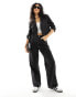 Фото #6 товара Pimkie boxy shoulder cropped blazer in black pinstripe