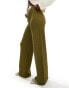 Bershka textured wide leg trousers in khaki Зеленый, XS - EU 34 - фото #4