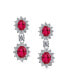 Art Deco Style Crown Halo Oval Cubic Zirconia Simulated Red Ruby AAA CZ Fashion Dangle Drop Earrings For Prom Bridesmaid Wedding Rhodium Plated Brass
