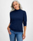 Фото #1 товара Petite Mock-Neck Cotton Long-Sleeve T-Shirt, Created for Macy's