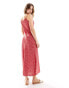 Miss Selfridge tie front bias maxi slip dress in red paisley spot