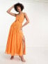 ASOS DESIGN Tall cutwork maxi slip dress with drawstring waist in orange