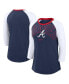 ფოტო #1 პროდუქტის Women's Navy, White Atlanta Braves Knockout Arch 3/4-Sleeve Raglan Tri-Blend T-shirt