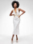 Фото #1 товара ASOS DESIGN soft slip midi dress with contrast lace and tie back detail in white