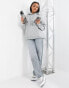 Nike mini swoosh oversized pullover hoodie in grey and sail grau, XL - фото #4