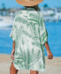 Women's Green-and-White Palm Leaf Collared V-Neck Cover-Up