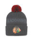 ფოტო #3 პროდუქტის Men's Charcoal Chicago Blackhawks Authentic Pro Home Ice Cuffed Knit Hat with Pom