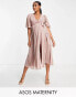 Фото #1 товара ASOS DESIGN Maternity exclusive pleated midi dress with kimono sleeve and tie waist