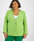 Фото #4 товара Plus Size Bi-Stretch Collarless One-Button Blazer, Created for Macy's