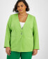 Plus Size Bi-Stretch Collarless One-Button Blazer, Created for Macy's