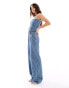 Фото #2 товара ASOS DESIGN denim bandeau in pinstripe mid wash blue co-ord