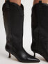 NA-KD knee high stilletto western boots in black