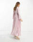 Фото #4 товара ASOS DESIGN satin maxi pleated dress with embroidery in pink