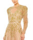 Women's Beaded Illusion Puff Sleeve Gown