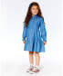 Girl Long Sleeve Chambray Peasant Dress Blue Denim - Child