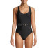 No Boundaries Juniors' Rich Black Western Belted One-Piece Swimsuit Size Medium