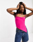 ASOS DESIGN cowl neck halter top with asymmetric hem in hot pink