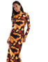 Daska high neck maxi dress in jersey in brown orange print