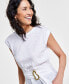 Фото #4 товара Women's Crewneck Belted Top, Created for Macy's