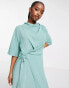 ASOS DESIGN cowl neck midi dress with wrap skirt in duck egg