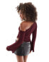 ASOS DESIGN asymmetric one shoulder textured top in burgundy