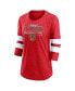 ფოტო #3 პროდუქტის Women's Heathered Red, White Distressed Chicago Blackhawks Full Shield 3/4-Sleeve Tri-Blend Raglan Scoop Neck T-shirt
