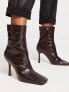 Фото #1 товара NA-KD heeled ankle boots with square toe in black croc