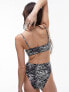 Topshop square neck cami bikini top in mono animal print