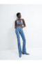 Фото #7 товара Pullu Payetli Kot Pantolon Yüksek Bel Yırtmaç Detaylı - Victoria Slim Flare Jeans