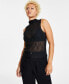 Фото #1 товара Women's Textured Mesh Mock-Neck Top, Created for Macy's