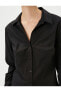 Normal Gömlek Yaka Düz Siyah Kadın Gömlek 4WAK60454UW
