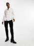 ASOS DESIGN satin shirt with blouson sleeve and grandad neck in off white