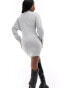 Фото #2 товара ASOS DESIGN roll neck long sleeve batwing mini dress in grey marl