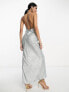 Vila glam lace up back cami maxi dress in shimmer silver