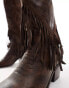 Glamorous western knee boots with tassels in dark brown washed