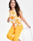 Фото #1 товара Блузка для женщин I.N.C. International Concepts Petite Printed Smocked Top, Создано для Macy's