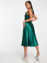 Little Mistress Petite satin cowl neck midi dress in emerald green