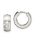 ფოტო #1 პროდუქტის Stainless Steel Brushed Polished CZ Round Hinged Hoop Earrings