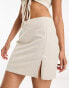 Фото #4 товара NA-KD linen slit detail mini skirt in beige