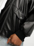 Noisy May faux leather bomber jacket in black