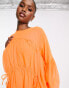 ASOS DESIGN – Oversize-Mini-Hängerkleid mit geraffter Taille in Neon-Orange