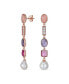 Фото #1 товара Boho Tri Tone Mixed Crystal Accent Linear Thin Long Baroque Pearl Pink Tourmaline Purple Natural Amethyst Dangle Earrings Rose Gold Plated