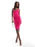 Vesper bow detail bodycon midi dress in pink