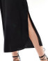 New Look plain satin strappy midi dress in black