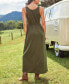 Women's Olive U-Neck Sleeveless Maxi Beach Dress