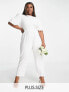 Фото #1 товара Hope & Ivy Plus Bridal puff sleeve bow back jumpsuit in ivory
