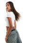 Фото #4 товара Fashionkilla slinky double layered plunge cropped t-shirt with lace trim in off white